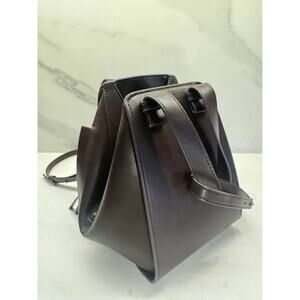 House of Harlow Dark Brown Faux Leather Expandable Crossbody Hammock Bucket Bag